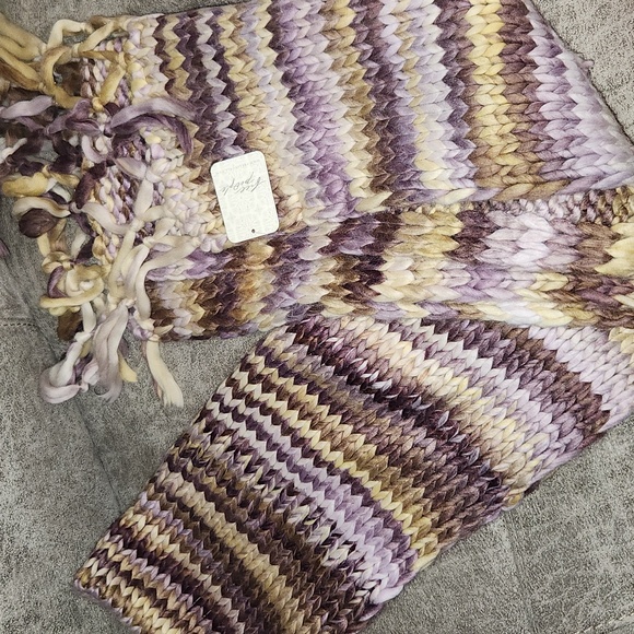 Free People Purple and Cream Knit Scarf - Picture 1 of 6